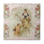 Klassiek Parijs Koppel Plukt Fruit Roze decoupage Tegeltje (Voorkant)