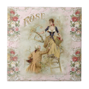 Klassiek Parijs Koppel Plukt Fruit Roze decoupage Tegeltje