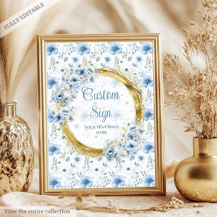Klassiek pastel blauw bloemen goud baby custom sig poster