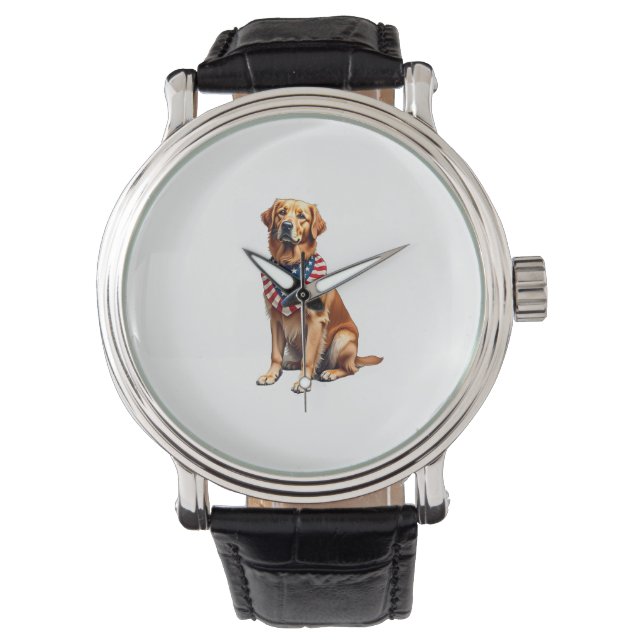 Klassiek patriottisch goud retriever vintage shirt horloge (Voorkant)