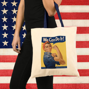 Klassiek patriottische Rosie the Riveter, We Can D Tote Bag