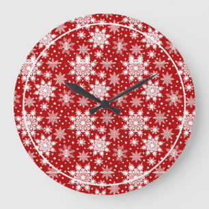 Klassiek patroon rood/wit Snowflake Grote Klok