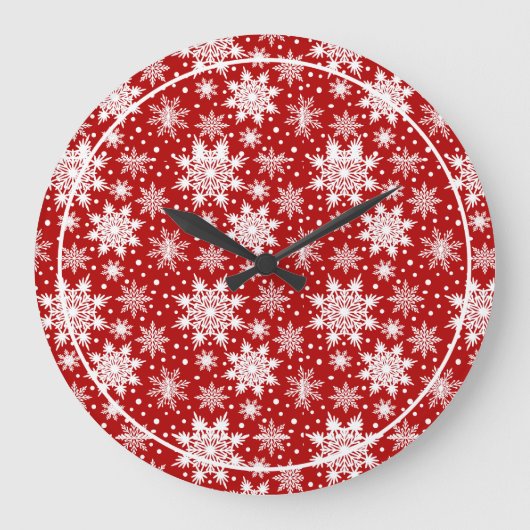 Klassiek patroon rood/wit Snowflake Grote Klok (Voorkant)