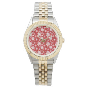 Klassiek patroon rood/wit Snowflake Horloge