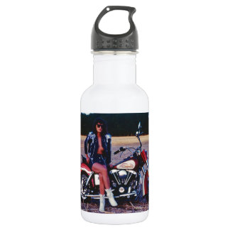 Klassiek Pin-up Meisje Op Een Motorfiets Waterfles