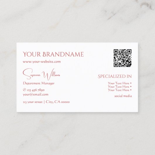 Klassiek Plain White Red met Monogram- en QR-code Visitekaartje (Achterkant)