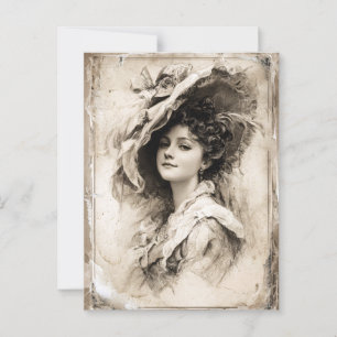 Klassiek Portret van een Dame met Elegante Hoed Briefkaart