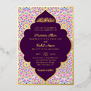 Klassiek Pr Plum Paars Gouden Accenten Moslim Brui Folie Uitnodiging