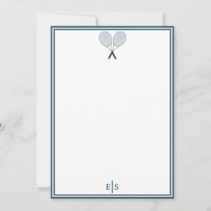 Klassiek Preppy Blauwe Tennis Stip Monogram Notitiekaartje