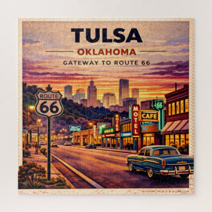 Klassiek reisbeeld van Tulsa Oklahoma Route 66 Legpuzzel