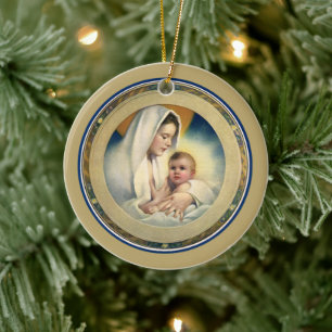 Klassiek Religieus Kerstfeest, Madonna en Kind Keramisch Ornament