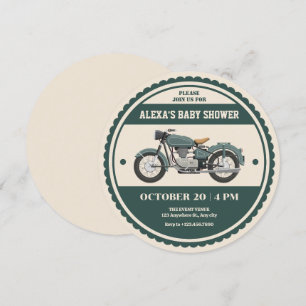 Klassiek retro groen motorfiets baby shower kaart