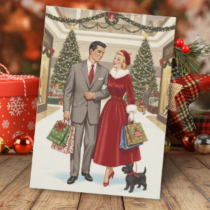 Klassiek Retro Kerst Koppel met Scotty Dog Feestdagenkaart