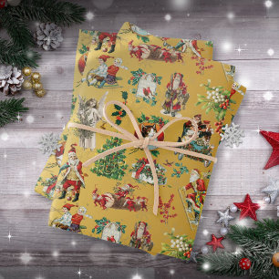 Klassiek Retro Kerstvakantie Patroon Goud Inpakpapier Vel