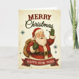 Klassiek Retro Prettig Kerstfeest & Gelukkig Nieuw Kaart