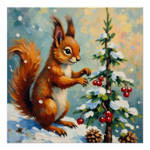 Klassiek Rode Eekhoorn Dennengehakt Kerstmis Perfect Poster