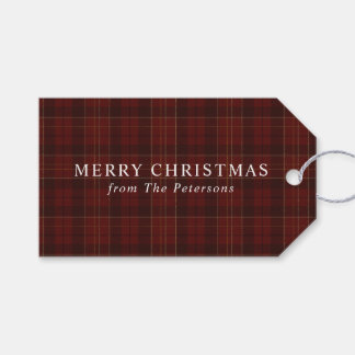 Klassiek rode ruit Kerstmis Cadeaulabel