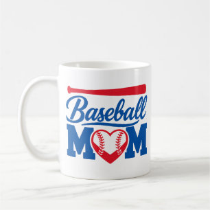 Klassiek Rood Blauw Hart Honkbal Moeder Wedstrijd Koffiemok
