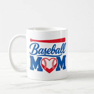 Klassiek Rood Blauw Hart Honkbal Moeder Wedstrijd  Koffiemok