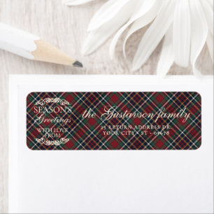 Klassiek rood donkerblauw groen ruitpatroon etiket