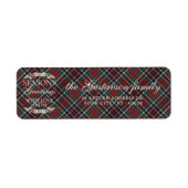 Klassiek rood donkerblauw groen ruitpatroon etiket (Voorkant)