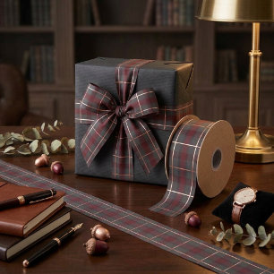 Klassiek rood en grijs geruit tartan lint