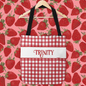 Klassiek Rood en Wit Gingham Plaid Gepersonaliseer Draagtas