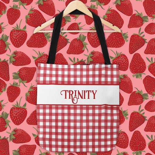 Klassiek Rood en Wit Gingham Plaid Gepersonaliseer Draagtas