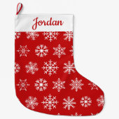 Klassiek rood en wit sneeuwvlok patroon gepersonal grote kerstsok (Voorkant)