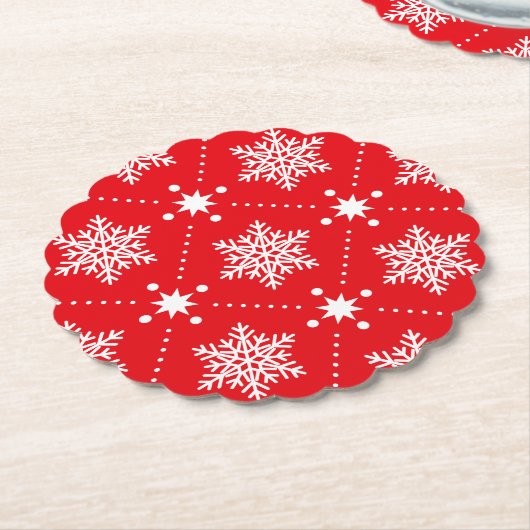 Klassiek rood en wit Snowflakes kerstpatroon Kartonnen Onderzetters (Gekanteld)