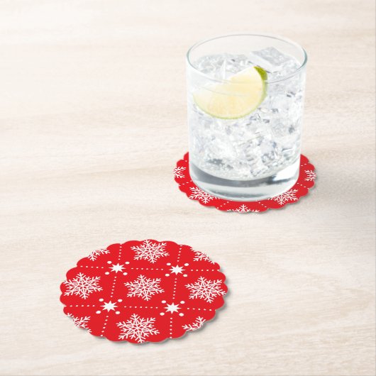 Klassiek rood en wit Snowflakes kerstpatroon Kartonnen Onderzetters (Insitu)