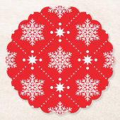 Klassiek rood en wit Snowflakes kerstpatroon Kartonnen Onderzetters (Voorkant)