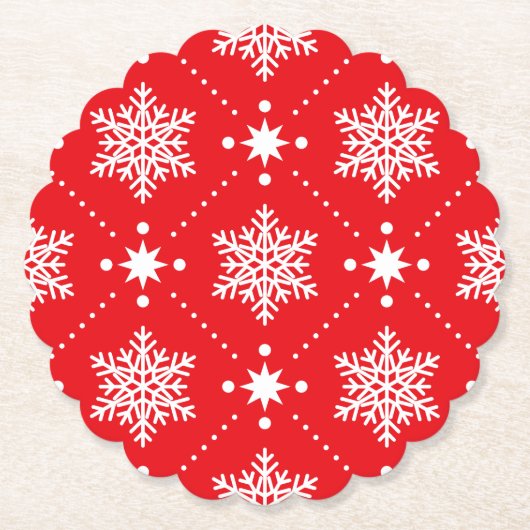 Klassiek rood en wit Snowflakes kerstpatroon Kartonnen Onderzetters (Voorkant)