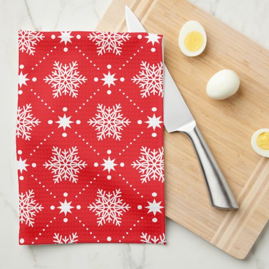 Klassiek rood en wit Snowflakes kerstpatroon Theedoek (Quarter Fold)