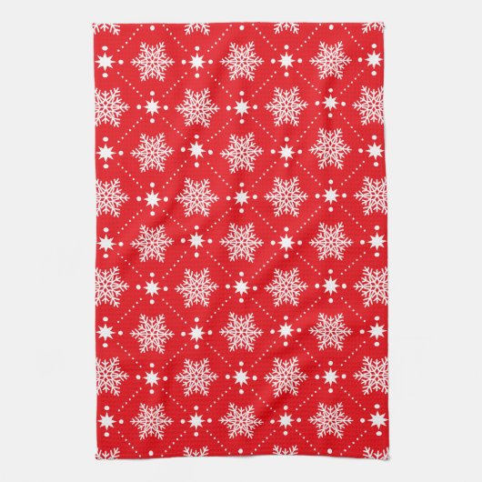 Klassiek rood en wit Snowflakes kerstpatroon Theedoek (Verticaal)