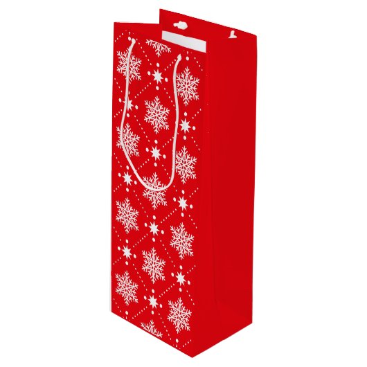 Klassiek rood en wit Snowflakes kerstpatroon Wijn Cadeautas (Voorkant Gekanteld)