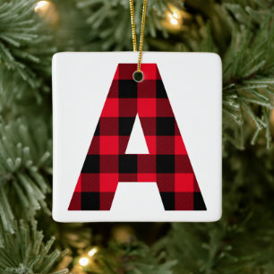 Klassiek rood en zwart Buffalo geruit monogram A Keramisch Ornament