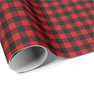 Klassiek rood en zwart Buffalo Plaid Kerstmis Cadeaupapier