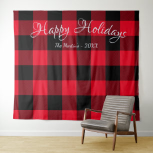 Klassiek Rood en Zwart Groot Buffalo Plaid Vakanti Wandkleed