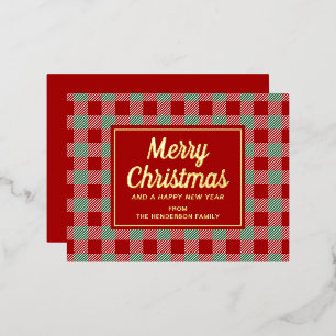 Klassiek rood geplakt script Christmas Gold Folie Feestdagen Briefkaart