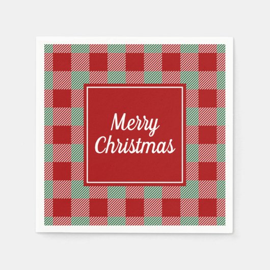 Klassiek Rood Geruit Prettig Kerstfeest Servet (Voorkant)
