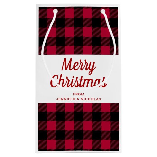 Klassiek rood gespeeld patroon Vrolijk kerstfeest Klein Cadeauzakje (Achterkant)