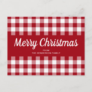 Klassiek Rood Gingham Prettig Kerstfeest Briefkaart