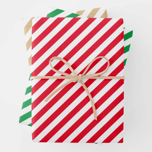 Klassiek Rood Groen Goud Kerstmis Streeppatroon Inpakpapier Vel (In situ)