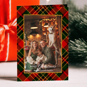 Klassiek rood, groen, goud kerstplaid 1-foto feestdagen kaart
