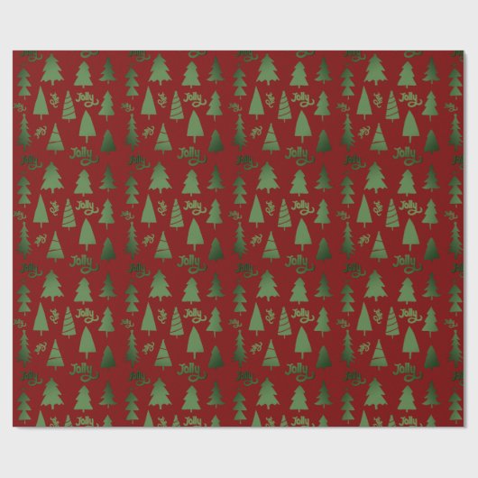 Klassiek Rood & Groen Kerstboom Jolly Patroon Cadeaupapier (Vlak)