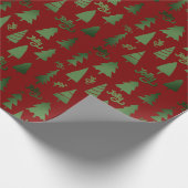 Klassiek Rood & Groen Kerstboom Jolly Patroon Cadeaupapier (Hoek)