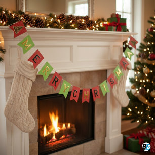 Klassiek Rood & Groen PRETTIG KERSTFEES Vlaggetjes