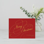 Klassiek rood kerstbladscript folie feestdagen briefkaart (Staand Voorkant)