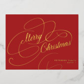 Klassiek rood kerstbladscript folie feestdagen briefkaart (Voorkant)